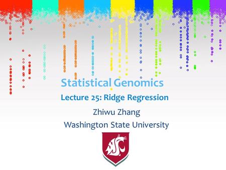 Statistical Genomics Zhiwu Zhang Washington State University Lecture 25: Ridge Regression.
