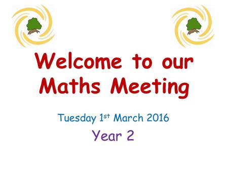 Welcome to our Maths Meeting Tuesday 1 st March 2016 Year 2.