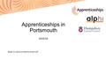 Apprenticeships in Portsmouth 2015/16 Based on data provided by Solent LEP.