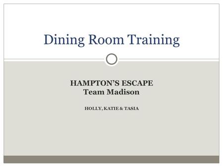 HAMPTON’S ESCAPE Team Madison HOLLY, KATIE & TASIA Dining Room Training.