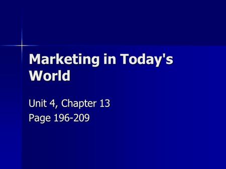 Marketing in Today's World Unit 4, Chapter 13 Page 196-209.
