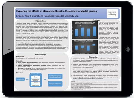 Exploring the effects of stereotype threat in the context of digital gaming Linda K. Kaye & Charlotte R. Pennington (Edge Hill University, UK) Introduction.