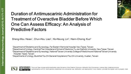 Interna tional Neurourology Journal 2015;19:171-177 Duration of Antimuscarinic Administration for Treatment of Overactive Bladder Before Which One Can.