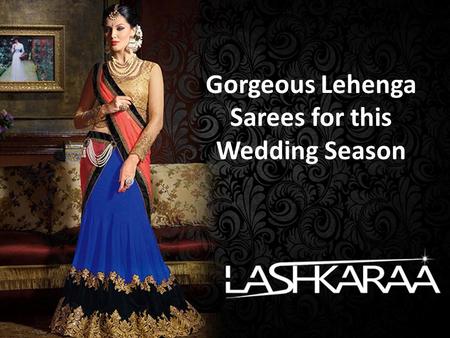 Gorgeous Lehenga Sarees for this Wedding Season. Firozi And Beige Bhagalpuri Embroidered Lehenga  Features a firozi bhagalpuri lehenga  Tonal fabric.