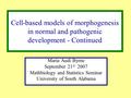 Cell-based models of morphogenesis in normal and pathogenic development - Continued Maria Audi Byrne September 21 st 2007 Mathbiology and Statistics Seminar.