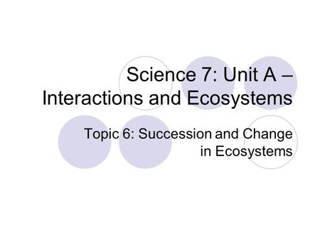 Science 7: Unit A – Interactions and Ecosystems Topic 6: Succession and Change in Ecosystems.