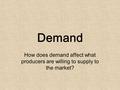 Demand How does demand affect what producers are willing to supply to the market?