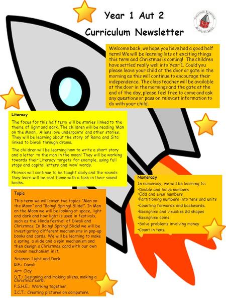 Year 1 Aut 2 Curriculum Newsletter Welcome back, we hope you have had a good half term! We will be learning lots of exciting things this term and Christmas.