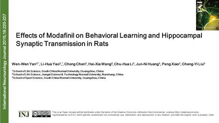 International Neurourology Journal 2015;19:220-227 Effects of Modafinil on Behavioral Learning and Hippocampal Synaptic Transmission in Rats Wen-Wen Yan.
