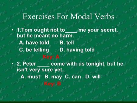 Exercises For Modal Verbs