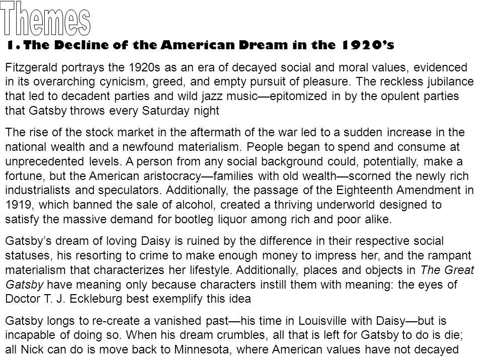 The Great Gatsby Themes And Moral Lessons Essay
