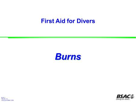First Aid for Divers Burns 1 FAD 09 v1.3 Copyright © BSAC 2009 Burns.