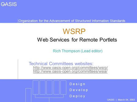 Organization for the Advancement of Structured Information Standards OASIS | March 04, 2003 Presentation subtitle: 20pt Arial Regular, teal R045 | G182.