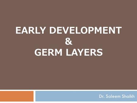 EARLY DEVELOPMENT & GERM LAYERS Dr. Saleem Shaikh.