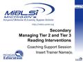 Secondary Managing Tier 2 and Tier 3 Reading Interventions Coaching Support Session Insert Trainer Name(s )