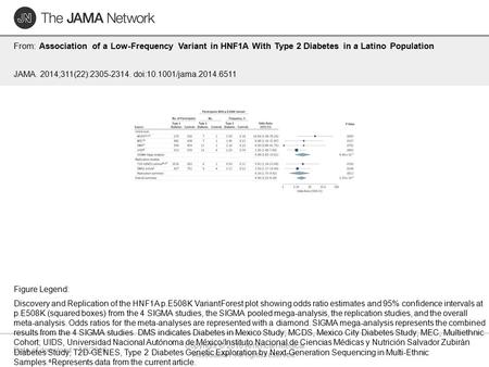 Date of download: 7/2/2016 Copyright © 2016 American Medical Association. All rights reserved. From: Association of a Low-Frequency Variant in HNF1A With.