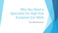 Why You Need a Specialist for High-End European Car Work Car Maintenance.