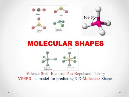 MOLECULAR SHAPES Valence Shell Electron Pair Repulsion Theory VSEPR – a model for predicting 3-D Molecular Shapes.