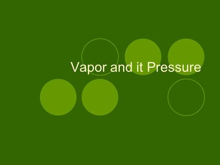 Vapor and it Pressure. Vapor Definition: Gas phase of a substance that is normally a liquid at room temperature. Some particles have enough KE to “escape”