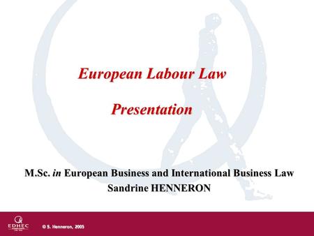 © S. Henneron, 2005 M.Sc. in European Business and International Business Law Sandrine HENNERON European Labour Law Presentation.