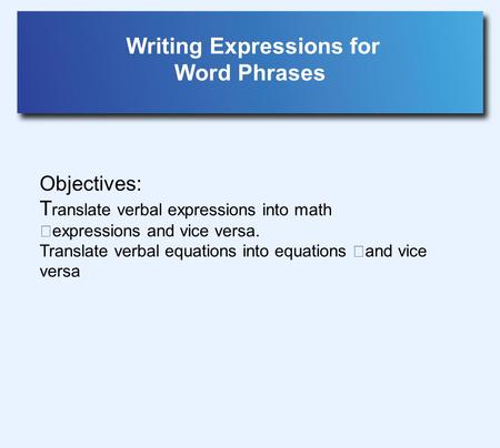 Writing Expressions for