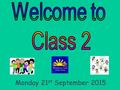 Monday 21 st September 2015. Staff in Class 2 Morning and home time routines Year 1 overview Reading Spelling Marking Homework How can you help your child.