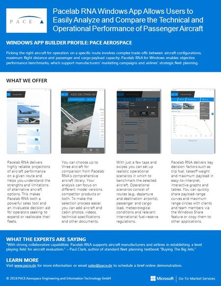 Pacelab RNA Windows App Allows Users to Easily Analyze and Compare the Technical and Operational Performance of Passenger Aircraft WINDOWS APP BUILDER.