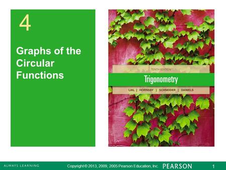 Copyright © 2013, 2009, 2005 Pearson Education, Inc. 1 4 Graphs of the Circular Functions.