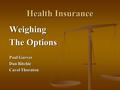 Health Insurance Weighing The Options Paul Garver Dan Ritchie Carol Thornton.