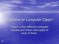 Welcome to Computer Class!! I teach a few different computer courses and these rules apply to each of them.