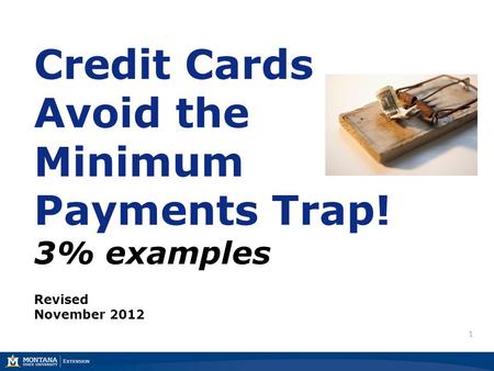 1 Credit Cards Avoid the Minimum Payments Trap! 3% examples Revised November 2012.