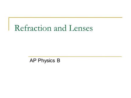 Refraction and Lenses AP Physics B.
