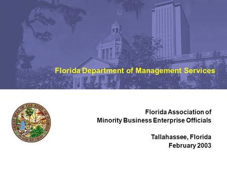 Florida Association of Minority Business Enterprise Officials Tallahassee, Florida February 2003 Florida Department of Management Services.