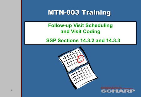 1 MTN-003 Training Follow-up Visit Scheduling and Visit Coding SSP Sections 14.3.2 and 14.3.3.