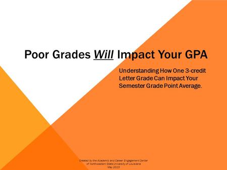 Poor Grades Will Impact Your GPA Understanding How One 3-credit Letter Grade Can Impact Your Semester Grade Point Average. Created by the Academic and.