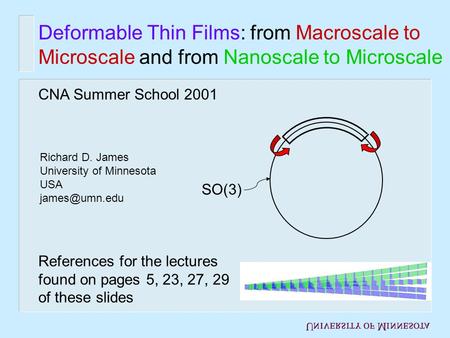Deformable Thin Films: from Macroscale to Microscale and from Nanoscale to Microscale Richard D. James University of Minnesota USA CNA Summer.