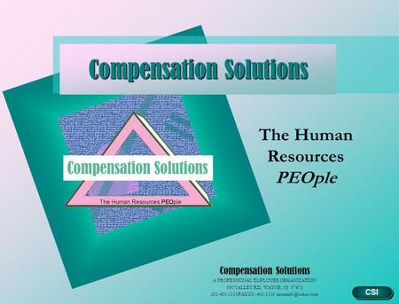 Compensation Solutions The Human Resources PEOple CSI Compensation Solutions A PROFESSIONAL EMPLOYER ORGANIZATION 500 VALLEY RD, WAYNE, NJ 07470 201-405-1115.