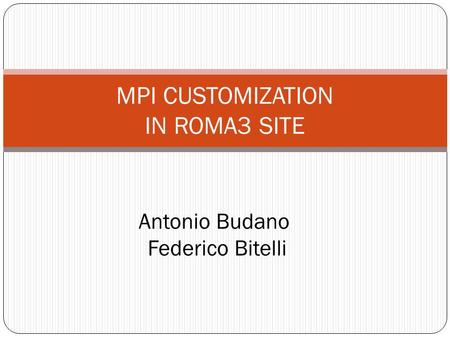 MPI CUSTOMIZATION IN ROMA3 SITE Antonio Budano Federico Bitelli.