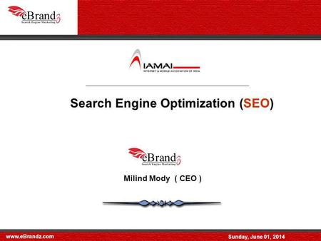 Www.eBrandz.com Sunday, June 01, 2014 Search Engine Optimization (SEO) Milind Mody ( CEO )