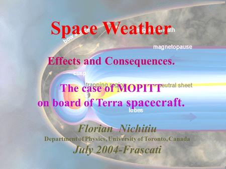Space Weather Effects and Consequences. The case of MOPITT on board of Terra spacecraft. Florian Nichitiu Department of Physics, University of Toronto,