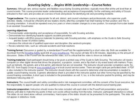Scouting Safety … Begins With Leadership—Course Notes