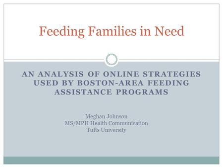 AN ANALYSIS OF ONLINE STRATEGIES USED BY BOSTON-AREA FEEDING ASSISTANCE PROGRAMS Feeding Families in Need Meghan Johnson MS/MPH Health Communication Tufts.