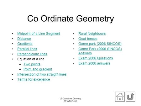 Co Ordinate Geometry Midpoint of a Line Segment Distance Gradients