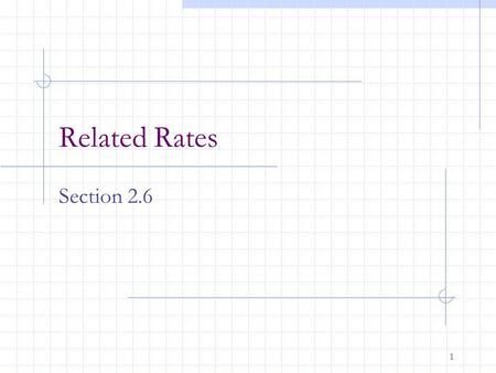 1 Related Rates Section 2.6. 2 Related Rates (Preliminary Notes) If y depends on time t, then its derivative, dy/dt, is called a time rate of change.