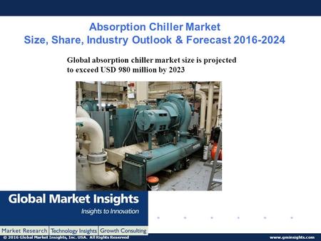 © 2016 Global Market Insights, Inc. USA. All Rights Reserved www.gminsights.com Absorption Chiller Market Size, Share, Industry Outlook & Forecast 2016-2024.