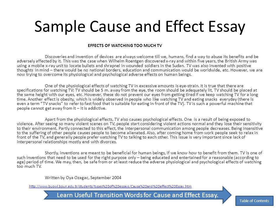 Cause and effect example essays