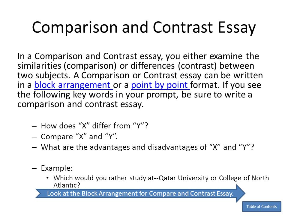 block outline for a compare and contrast essay