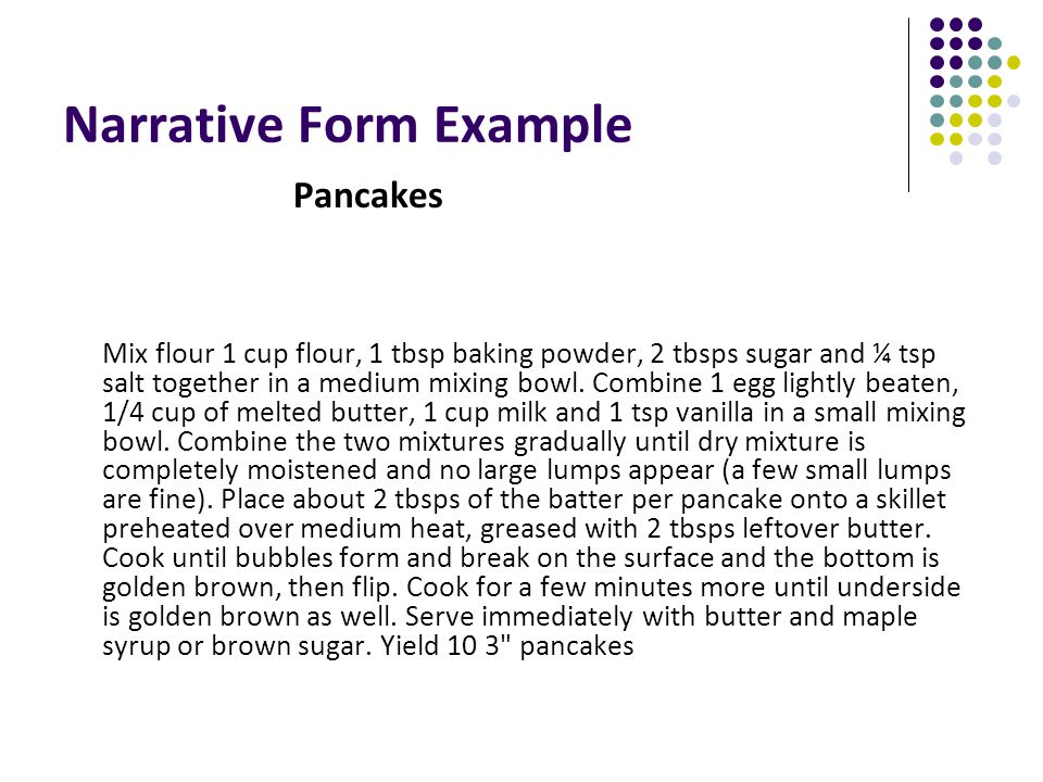 Narrative Recipe Format Example