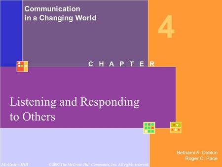 Bethami A. Dobkin Roger C. Pace Communication in a Changing World McGraw-Hill © 2003 The McGraw-Hill Companies, Inc. All rights reserved. C H A P T E R.