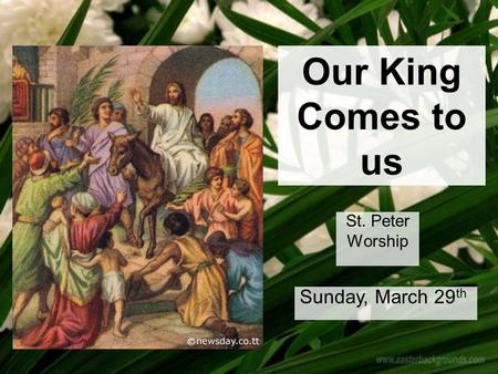 Our King Comes to us St. Peter Worship Sunday, March 29 th.